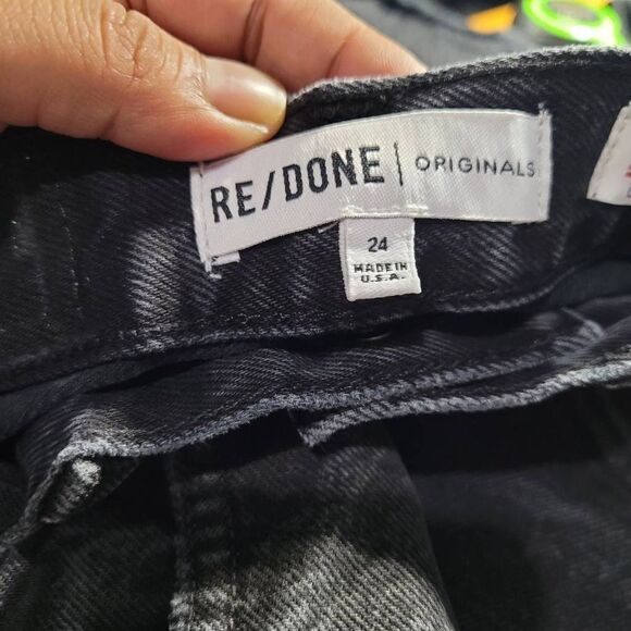 RE/DONE Originals Black High Rise Straight Loose Rigid Distressed Jeans Sz 24 - Picture 9 of 10